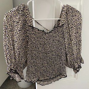 H&M Black Blouse with White and Yellow Flowers